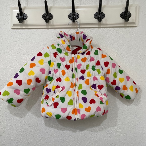 Baby Girls size 6-12 Month Rainbow Heart Puffer Jacket - Picture 1 of 6